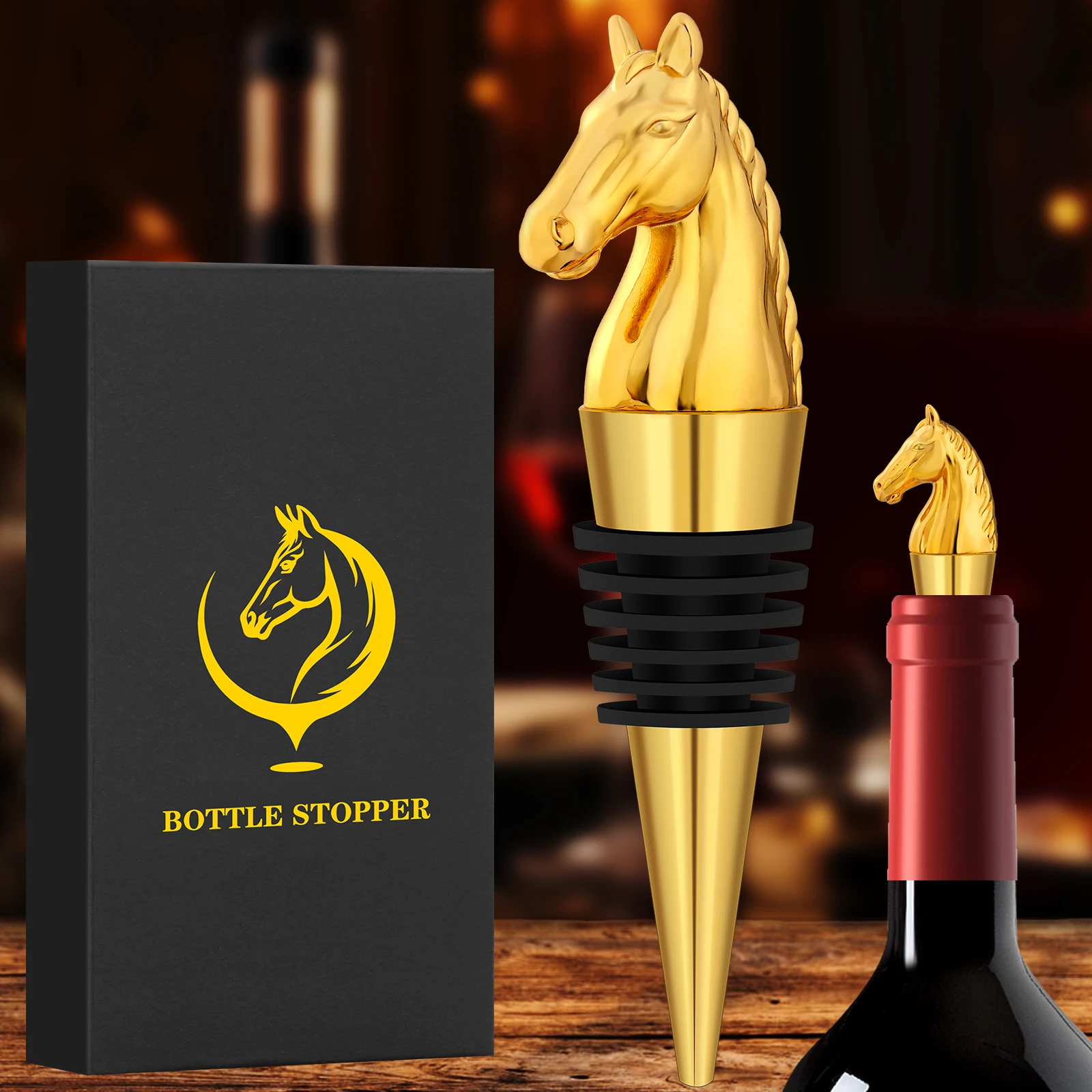 LKKCHER Luxury Horse Head Wine Bottle Stopper Champagne Cork Exquisite Wine Stoppers Home Accessories Birthday Gift Set for Men