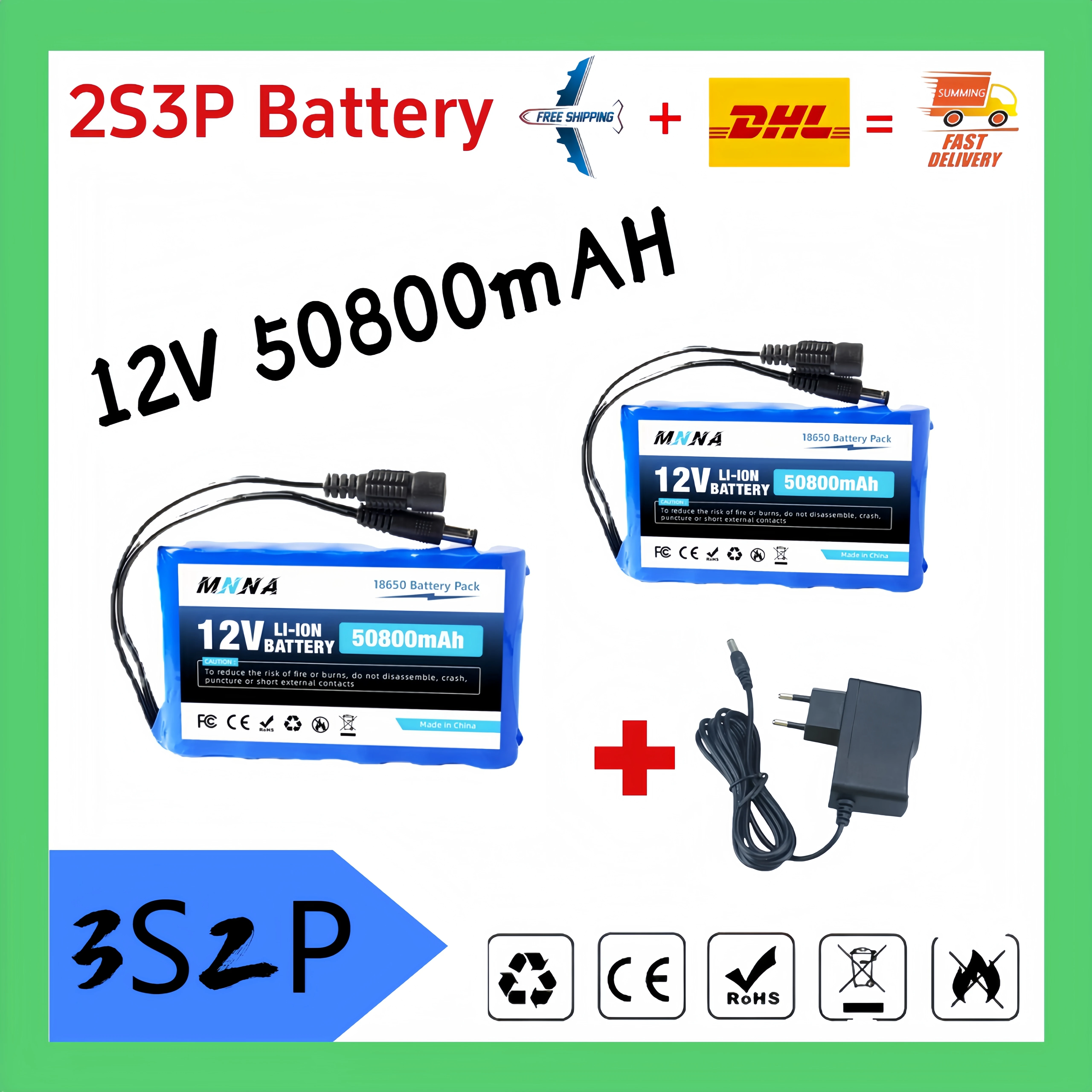 

Новый портативный суперперезаряжаемый литий-ионный аккумулятор 3S2P 12В 50800мАч для камер видеонаблюдения и мониторов + зарядное устройство