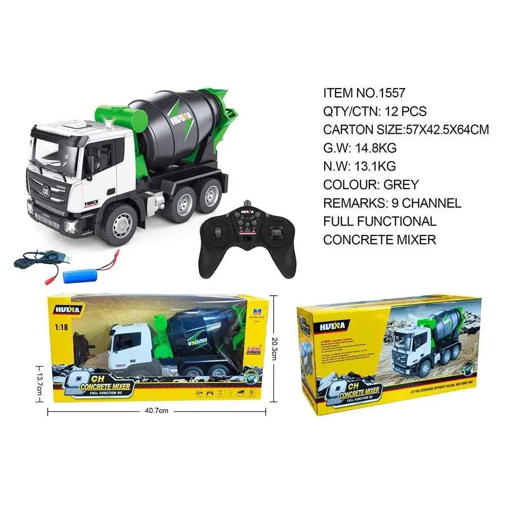 RC Alloy Remote Control MixerTruck 1:18 Simulation Engineering Vehicle 2.4GHz 9CH Mixer Truck Model Boy Children\'s Toy Gift