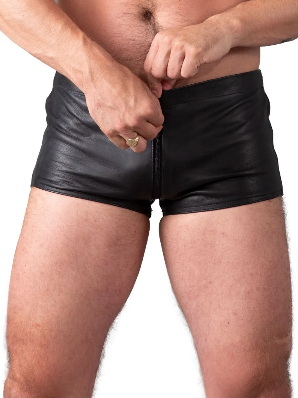 

Men's Leather Boxers Open Crotch Zipper Shorts Underwears