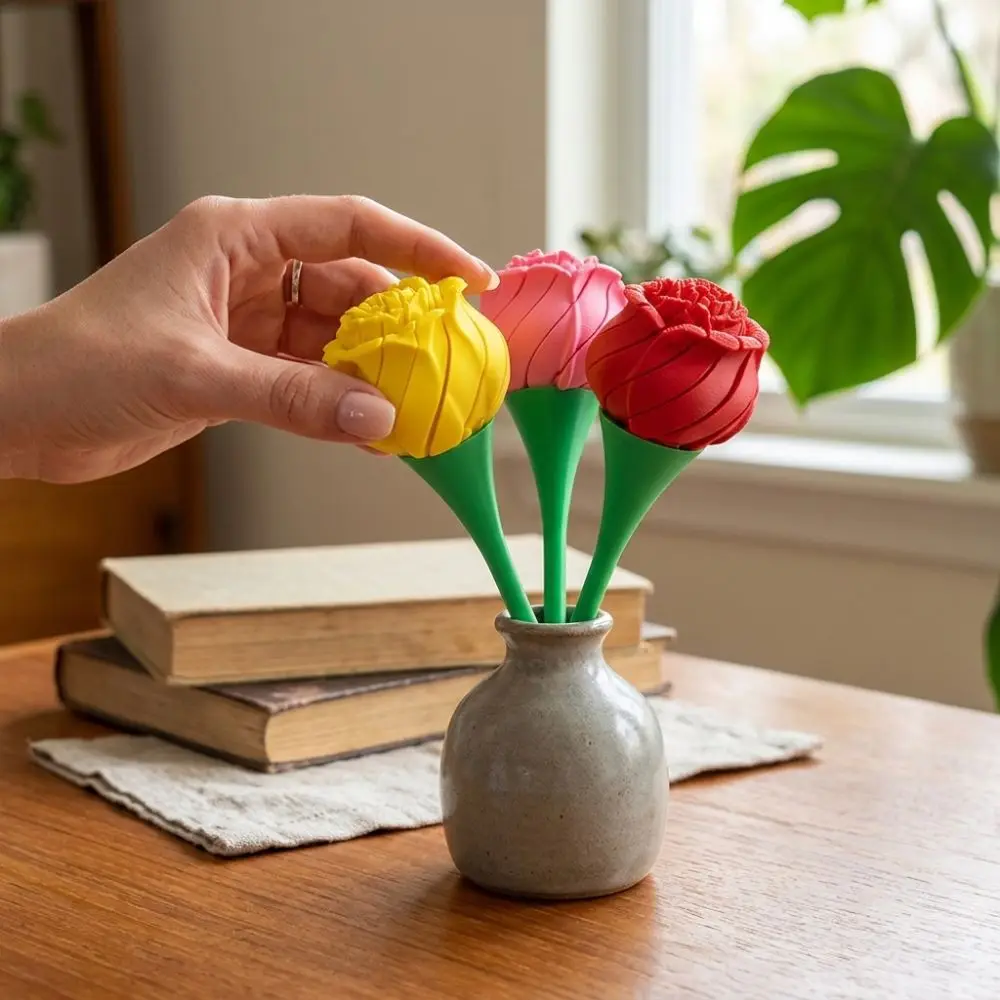 Bloom Flower 3D Printed Twist Rose Romantic Novelty Gift Rotatable Fidget Rose Ornament Handheld Deformable Rose Desk Decor
