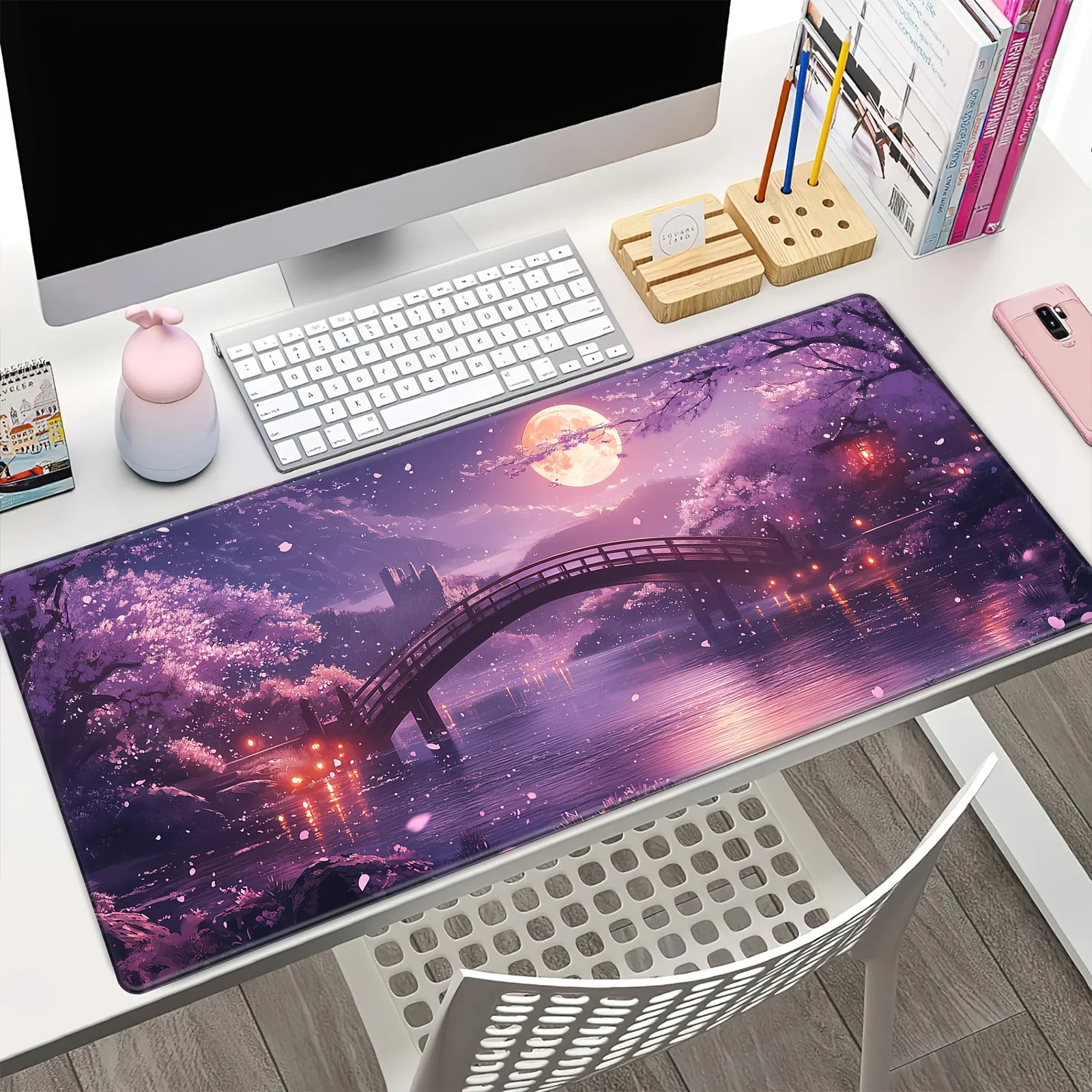 Moonlight Purple Sakura Design Mousepad No-Slip Rubber Material Suitable for Computer Laptop Office Supplies Keyboard Desktopmat