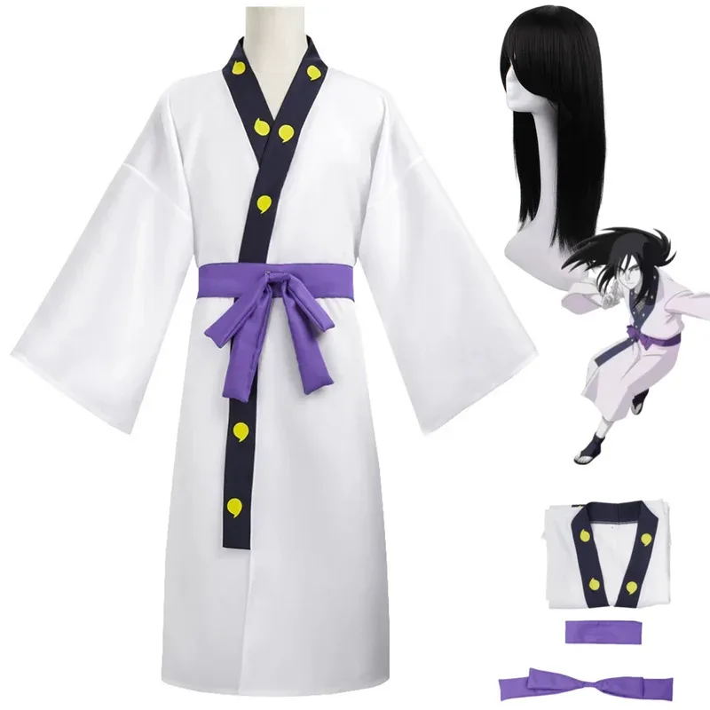 2025 aaa Anime Orochimaru Cosplay Costume Japanese White Long Sleeves Kimono Bathrobe Robe Belt Wig Adult Man Woman Halloween Su