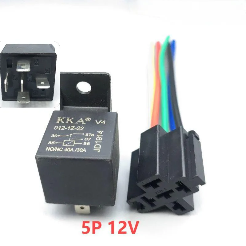 Waterproof Automotive Relay 12V 24V 4PIN 5Pin 40A Car Relay with Black Red Copper Terminal Auto Relay Socket SPDT Harness Cable