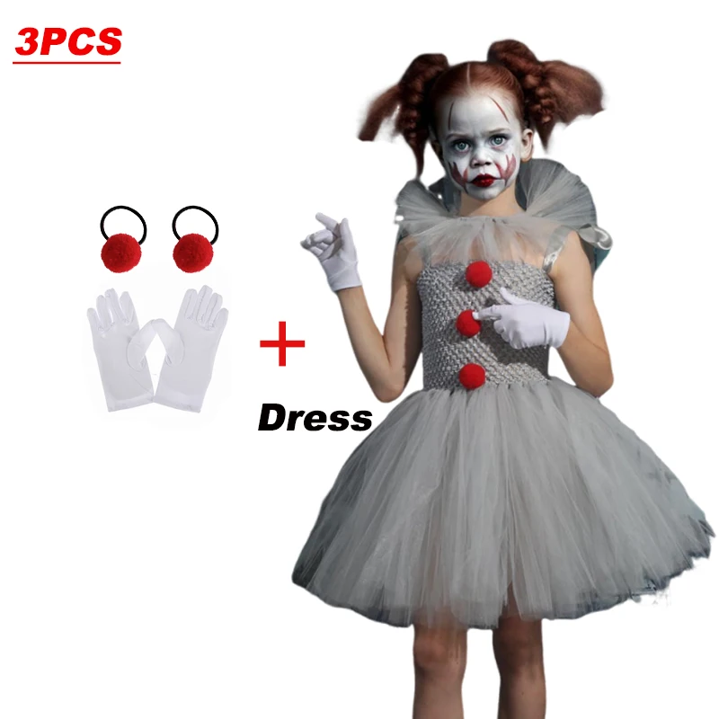 2026 Halloween Evil Clown Tutu Costume for Little Girls Kids Spooky Scary Outfit Full Accessories Set Party Dress Up view 6