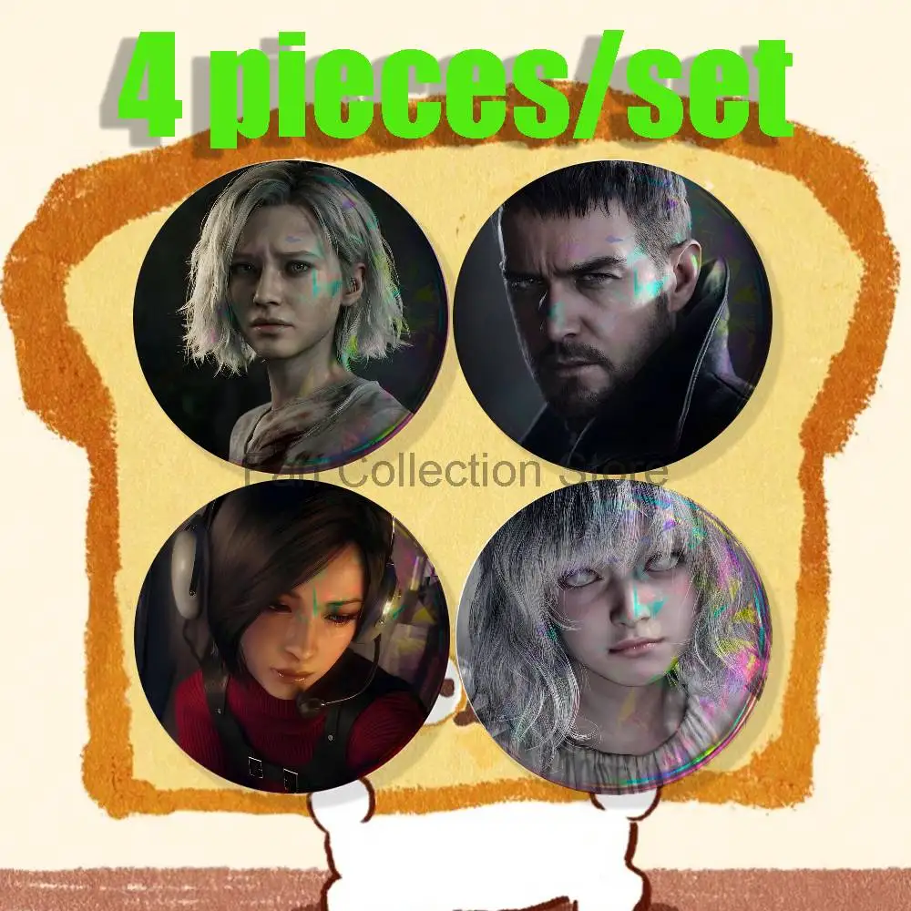 Resident Game E-Evil 4-piece set Pins Backpack Clothes Jewelry Accessories Cartoon Round Brooch Button Badge Fan Collection Gift