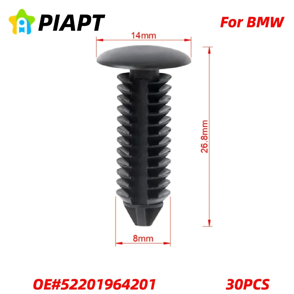 30PCS OE# 52201964201 8mm Trim Fastener For BMW Interior Rear Package Tray Clip 52201964201