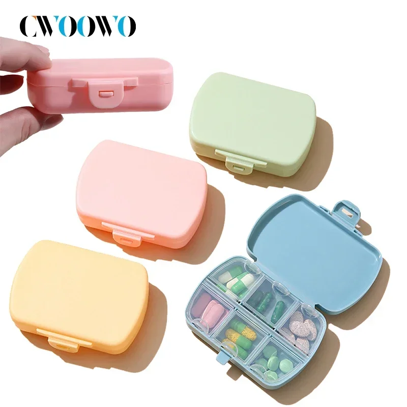 

1PCS 6 Compartment Pill Box, Moisture Proof Pill Case, Travel Pill Organizer for Pocket Purse, Daily Portable Vitamin Box Rattan