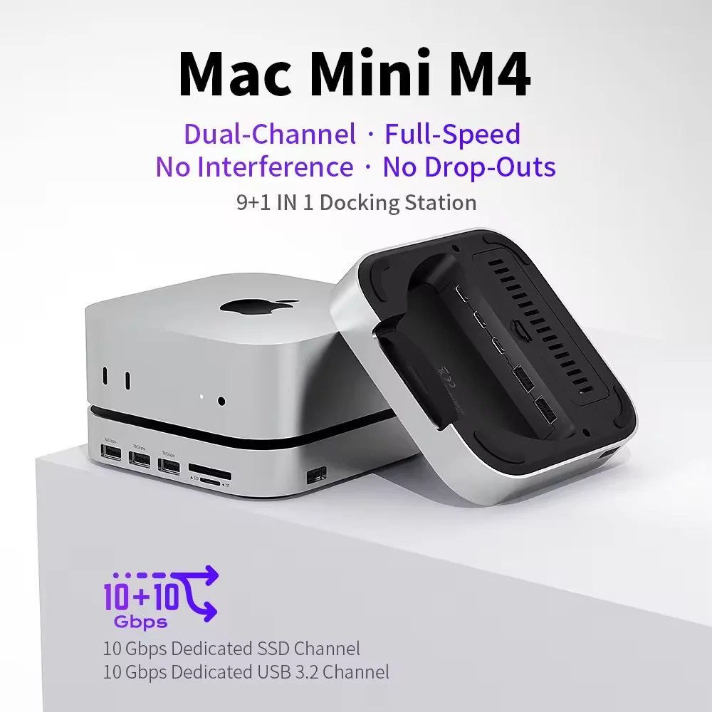 

Mac Mini M4 Docking Station - Dual USB C Mac Mini Hub with M.2 SSD Enclosure, USB A/C 10Gbps Hub, SD/TF for MacminiM4/M4 Pro