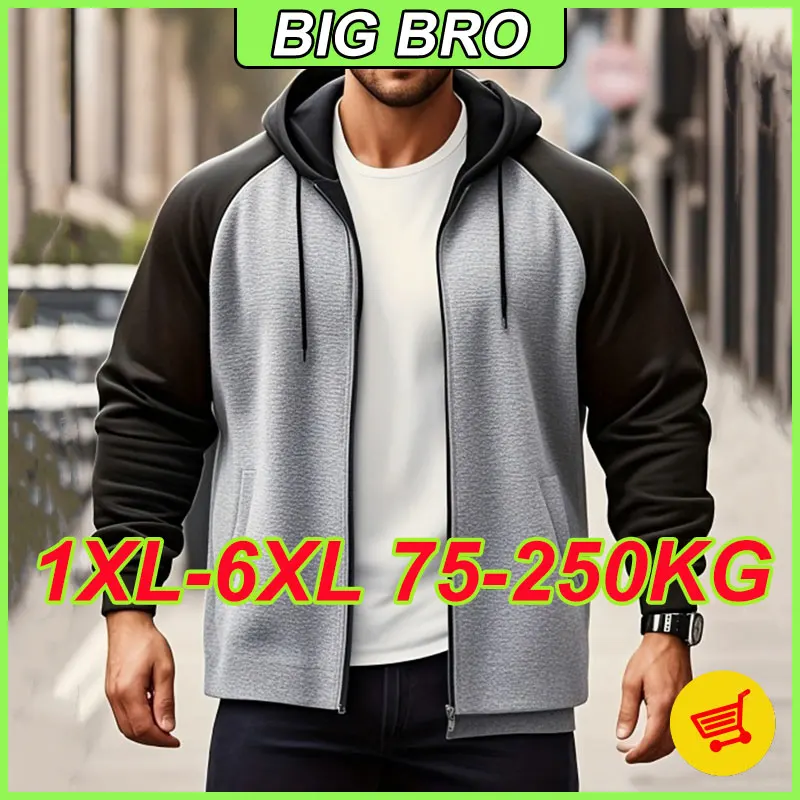 

Мужское пальто больших размеров 1XL-6XL, толстовка с длинными рукавами на молнии, куртка с цветными блоками, уличные свободные топы большого размера, одежда 250 кг
