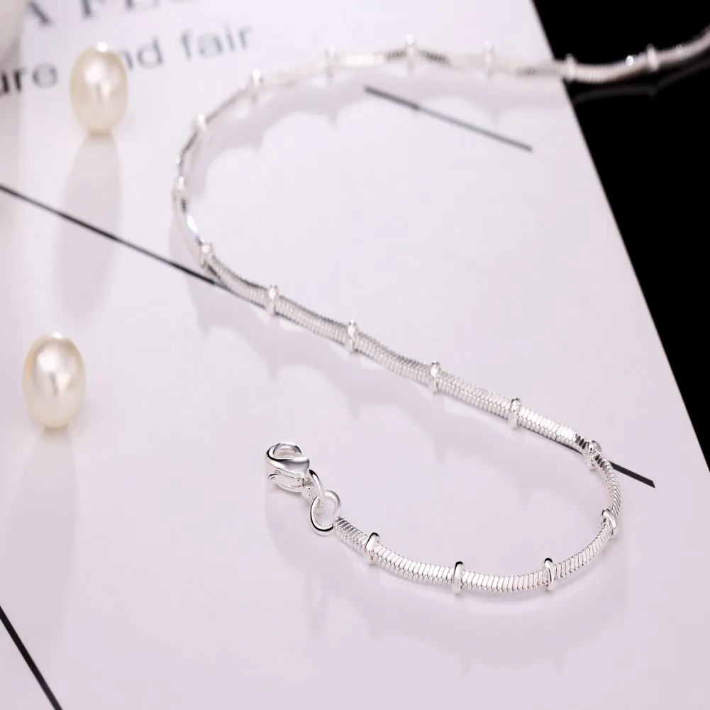 45-60cm 925 Sterling Silver Necklace Snake chain Beautiful Simple bead For Women wedding Fashion Jewelry Christmas Gifts