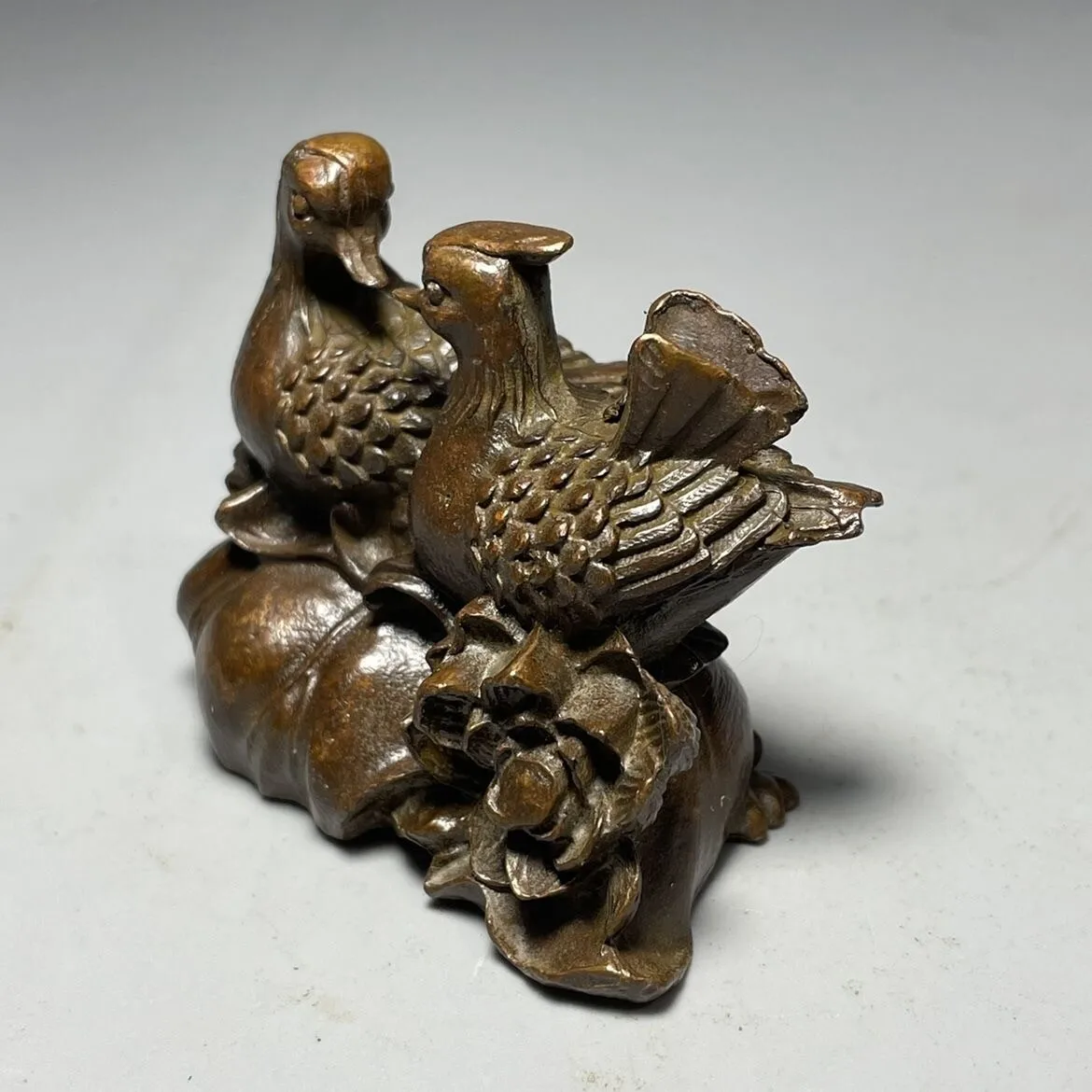 Rare Copper mandarin duck Statue figure Mandarin ducks playing in the water