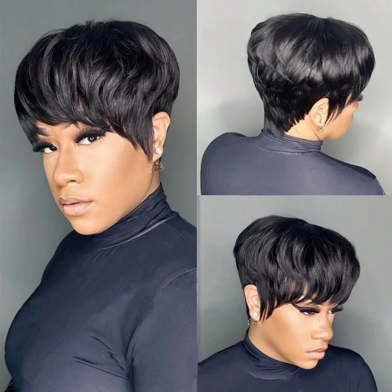 

Short Pixie Cut Wig Synthetic Glueless Wig For Black Women - Medium Cap Black Natural Curly Style For Women Daily Use