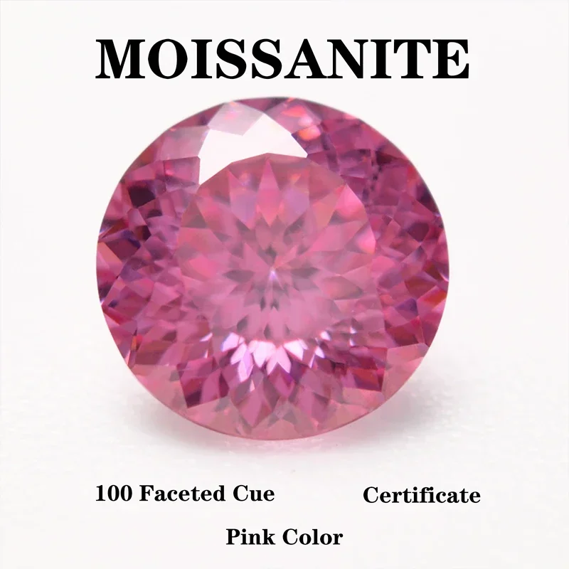 

Moissanite Stone 100 Faceted Cut Round Shape Pink Color DIY Charms Ring Necklace Earrings Main Materials with Certificate