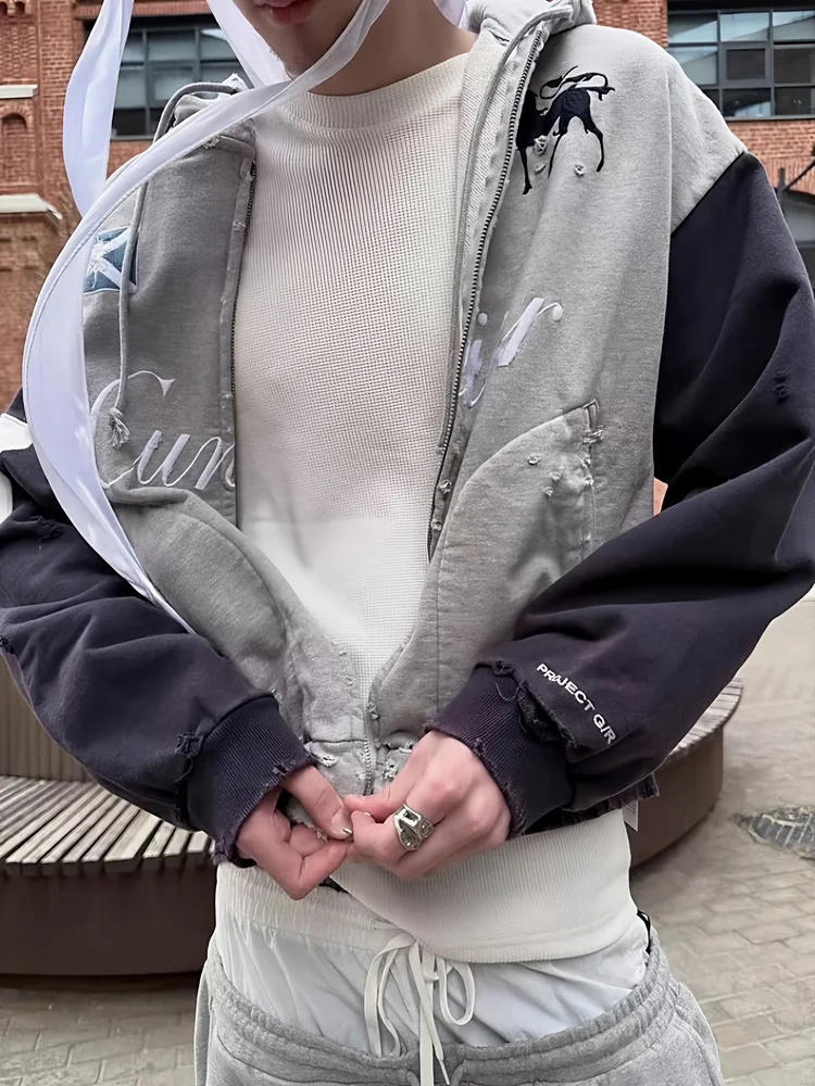 

Project American Sle War Embroidery Faded Hoodie Sweatirt ex Autumn Jaet Cotton Polyester Casual Wear