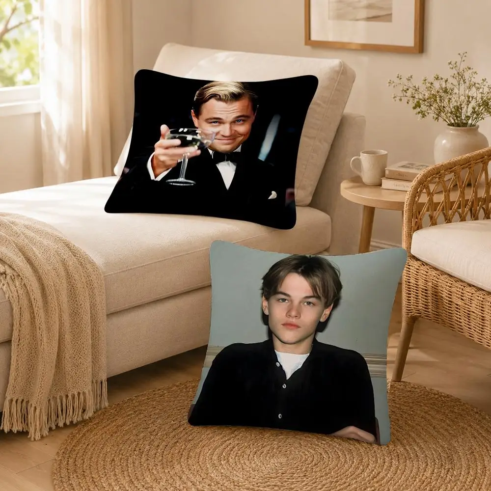 Actor Drama Leonardo DiCaprio Cushion Cover Soft Throw Pillow Cover Washable Plush Cushion Case for Sofa Bed Living Room