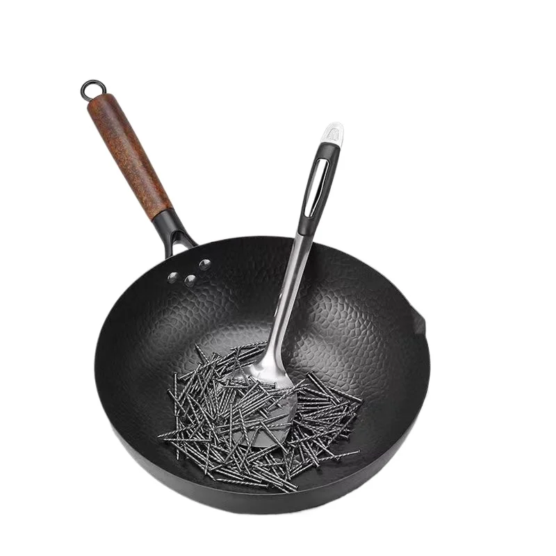 

Iron Wok Traditional 12.5" Carbon Steel Wok Non-stick Pan Woks and Stir Fry Pans with Lid Kitchen Cookwar for All Stoves