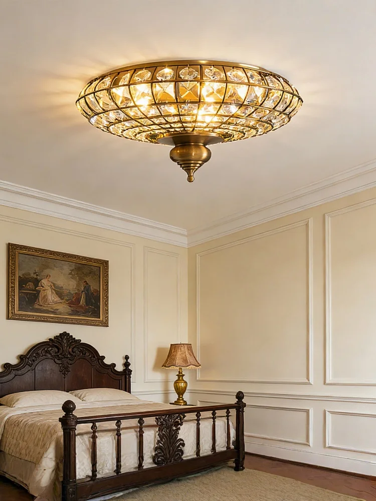 French All Copper Ceiling Lights Vintage Crystal Ceiling Chandeliers For Living Dining Room Villa Bedroom Decor Diameter 40 50cm