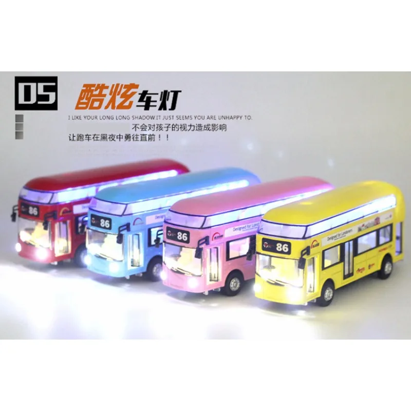 Ônibus turístico de camada dupla de liga, ônibus com ar condicionado, modelo de ônibus urbano, carro de brinquedo infantil com som e luz