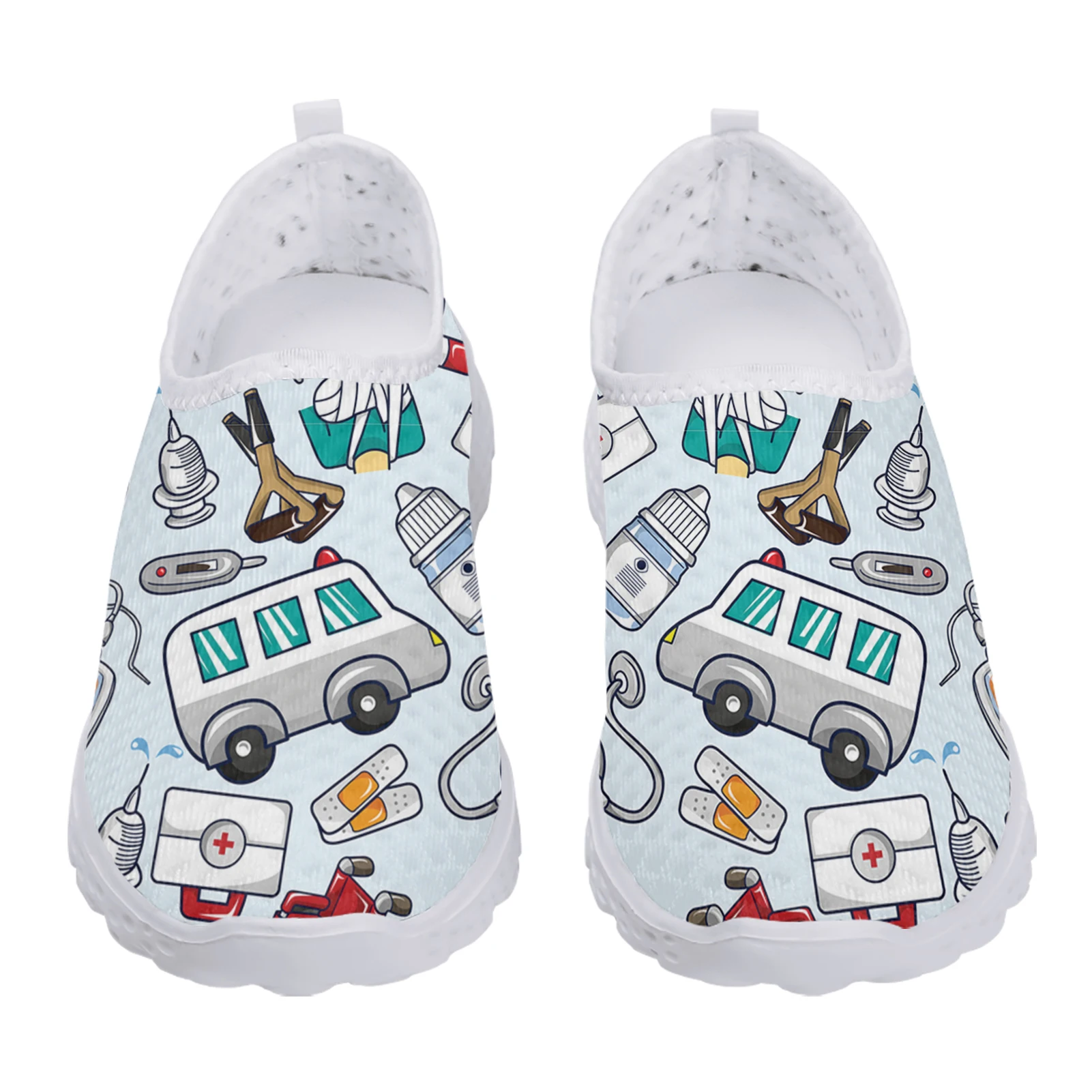 INSTANTARTS Trendy Ambulance Medical Box Printing Lightweight Breathable Summer Shoes Soft Sole Nurse Shoes Walking Shoes