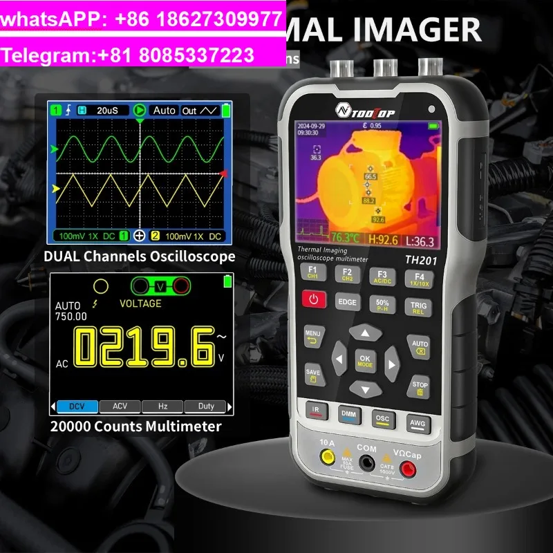 3.2 Inch Thermal Imaging Camera with Macro Lens, TOOLTOP TH201 4-in-1 Device Includes Oscilloscope DMM Signal Generator