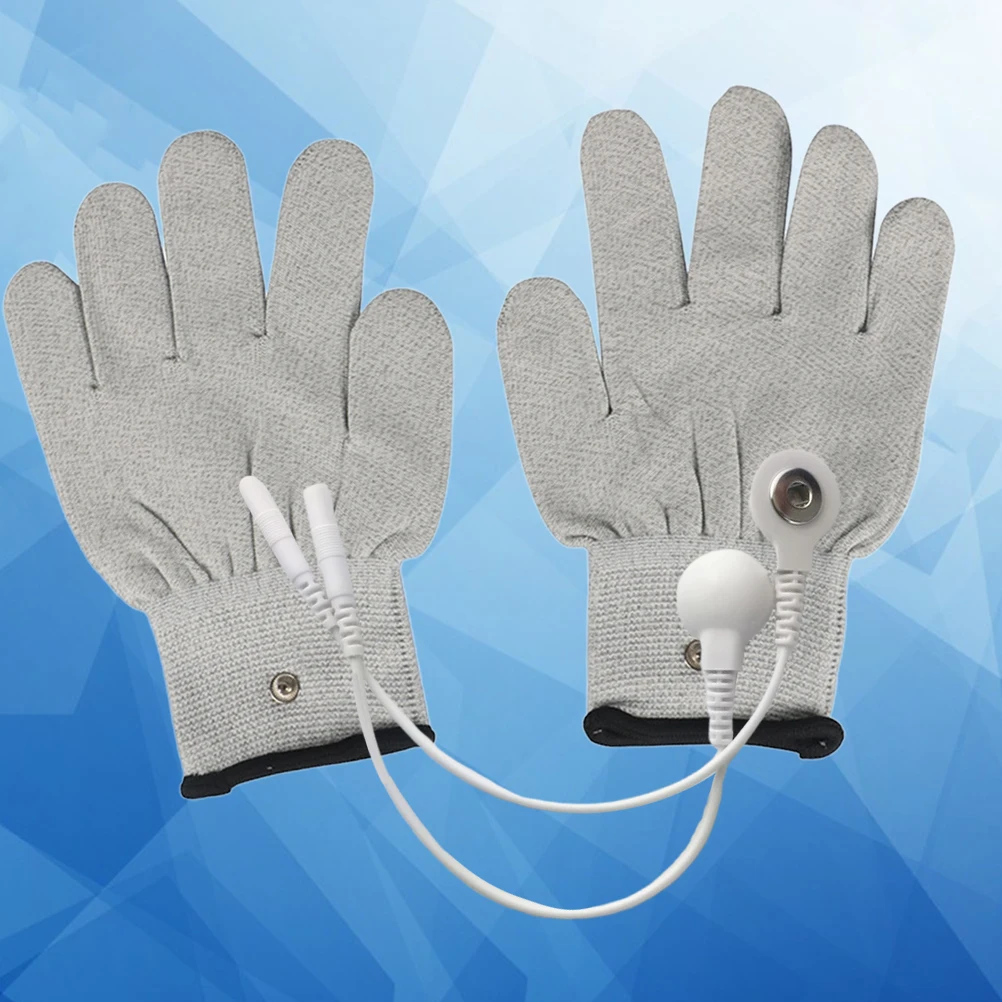 

1 Pair White Silver Fiber Electric Mitts Premium Elastic Massage Gloves With Stainless Steel Buttons Universal
