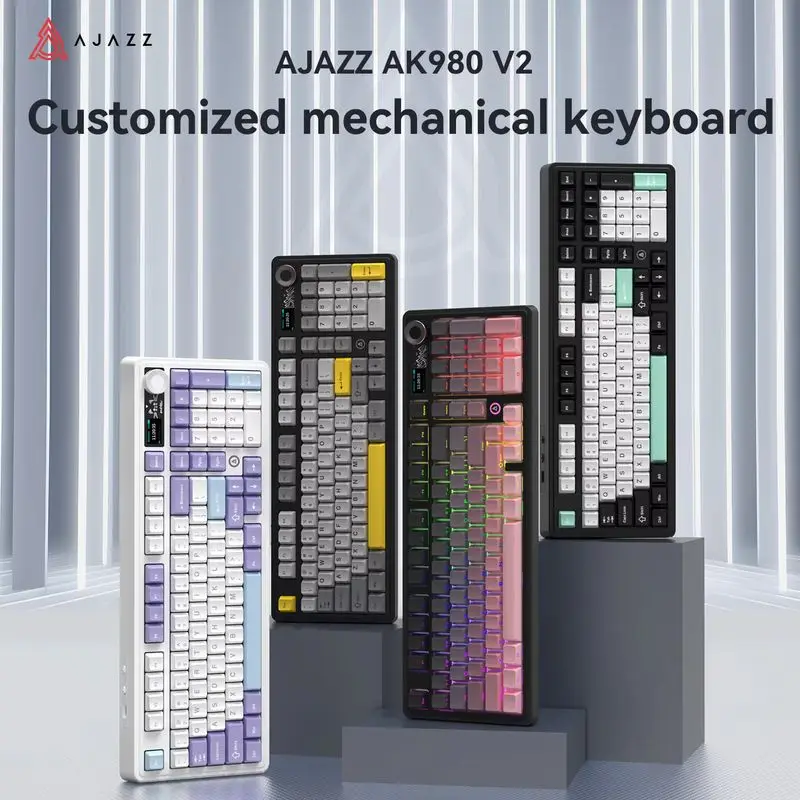 

Игровая механическая клавиатура Ajazz Ak820/Ak820pro Bluetooth 5,1/беспроводная/проводная клавиатура C на заказ с герметичной кнопкой теплообмена