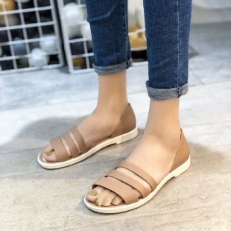 2023 Fashion Open-Toed Slides Shoes For Women Summer Flat Sandals Candy Color Casual Beach Outdoot Female Ladies Jelly Slippers