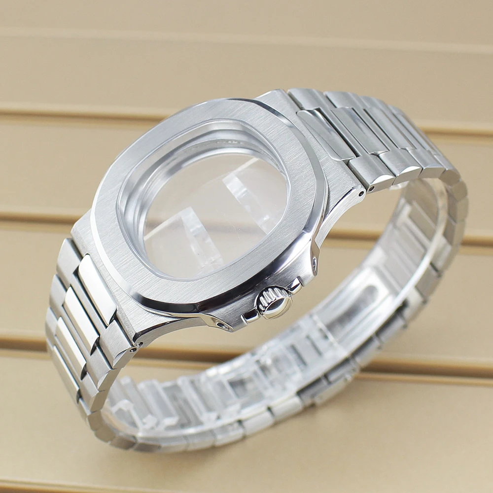 Ultra thin 43.3mm Silver Watch Case Sapphire Glass For Miyota 9015 Movement 30mm Dial Bracelet Modified Nautilus Replacemet Part