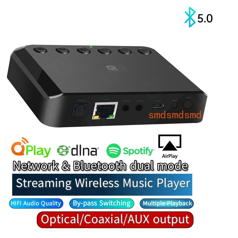 Wireless WIFI Audio Receiver for Airplay Spotify DLNA NAS Multiroom Sound Stream Bluetooth 5.0 Music Box Optical Adapter WR320