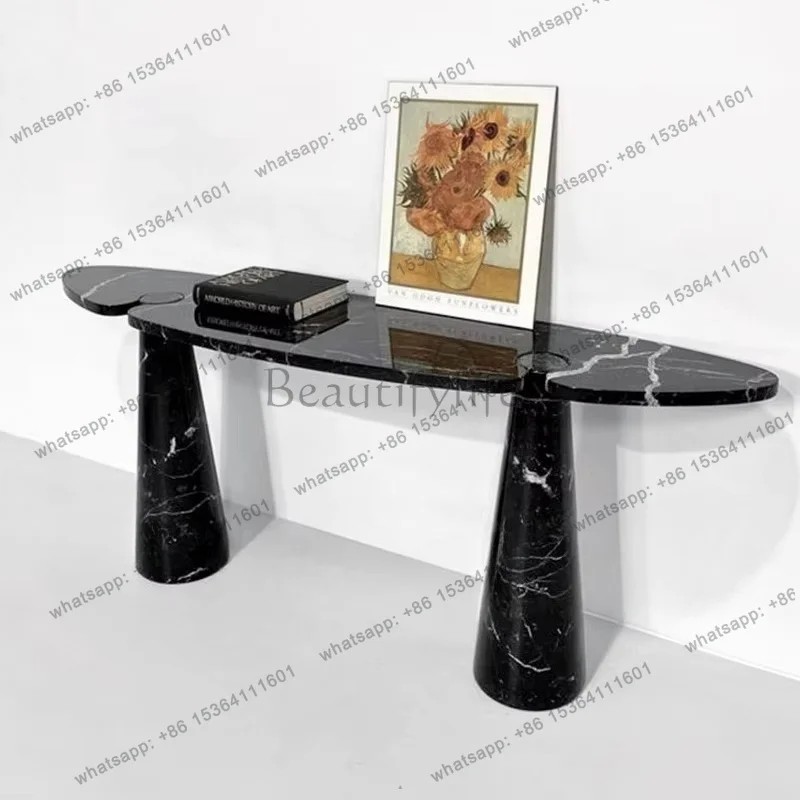 YJ Modern Marble Console Table Half Moon Narrow Entryway Table for Wall Luxury Hallway Sofa Table