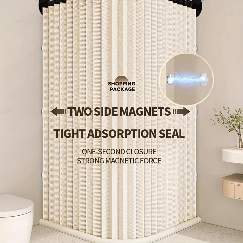 Foldable Magnetic Shower Curtain Waterproof Privacy Bathroom Curtain Modern Stylish Shower Curtain for Apartment Hotel Guest Bat