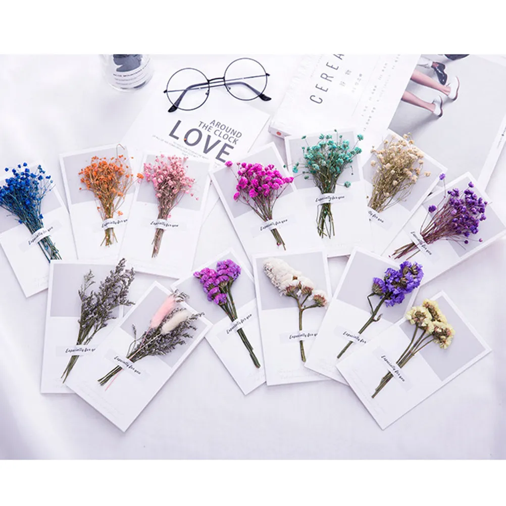 

6 шт. креативных открыток ручной работы с декором из сухоцветов, маленькие свежие приглашения на день рождения, декоративные для свадебного банкета