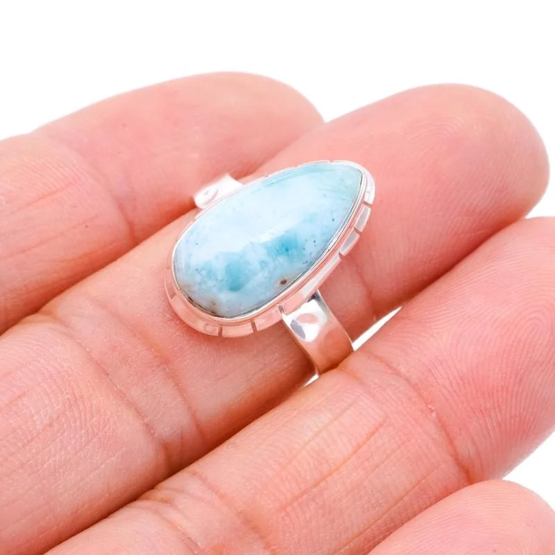 StarGems Natural Larimar  Handmade 925 Sterling Silver Ring 7 F0860