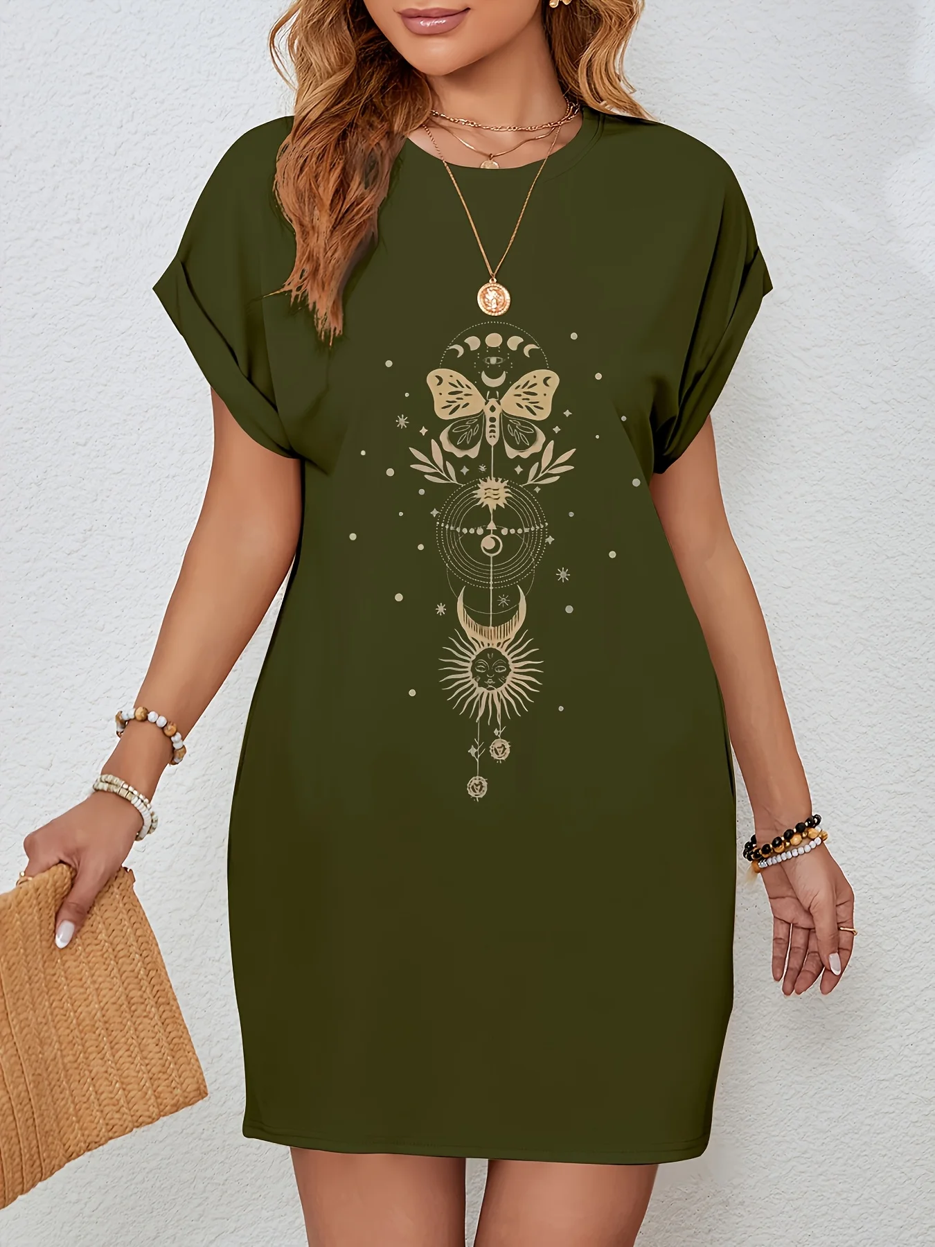 Robe t-shirt longue pour femmes, décontractée, lune, étoile, graphique, manches courtes, col rond, coupe ample, printemps et été