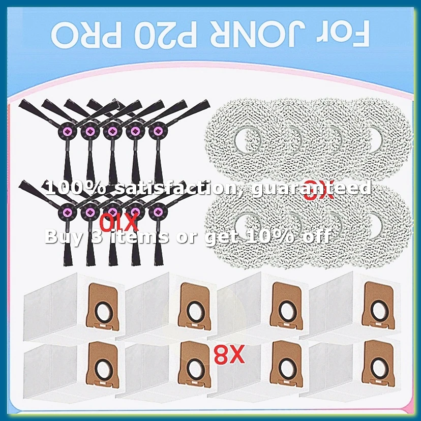 26PCS for P20 PRO Robot Vacuum Cleaner Replacement Accessories Side Brush Mop Cloth Dust Bags Household Cleaning-A49I