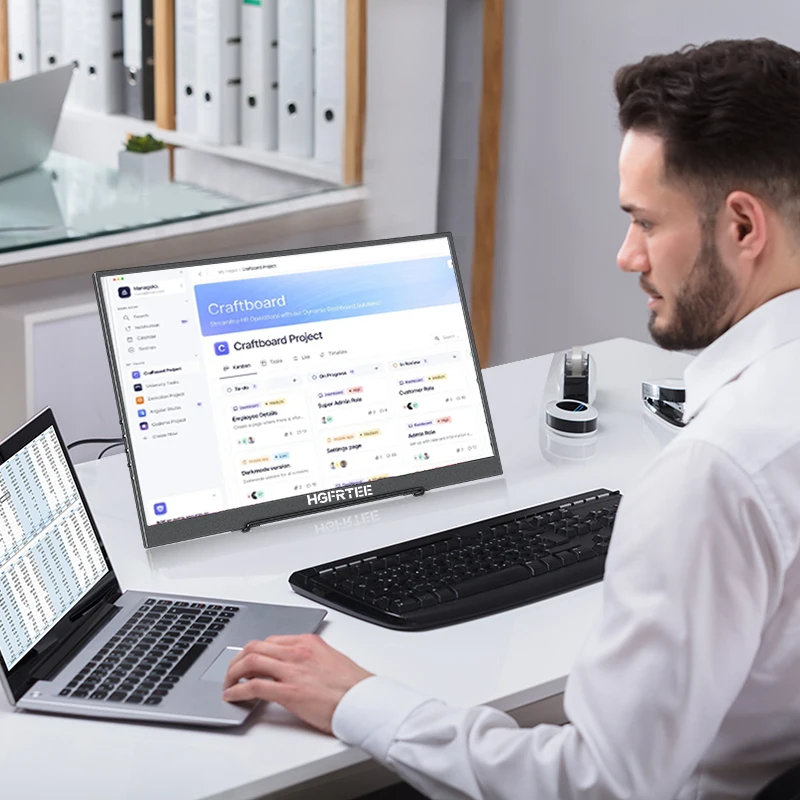 HGFRTEE 16-дюймовый портативный монитор FHD IPS 100%sRGB 300cd/m2 ПК Игры Расширенный дисплей Ноутбук Второй экран с VESA и кронштейном