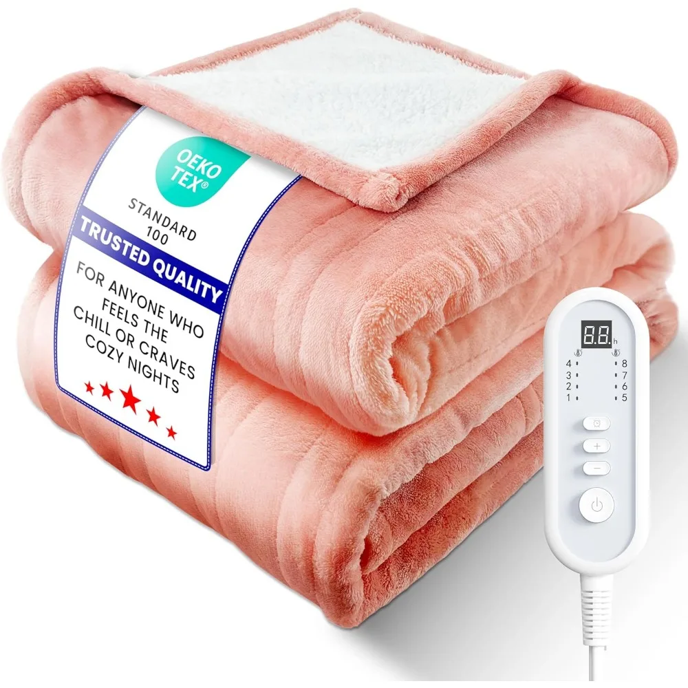 

Full Size Electric Heated Blanket, Ultra-Cozy Flannel & Sherpa, Even Heat Distribution, 8 Temperature Settings, Auto-Off Timer