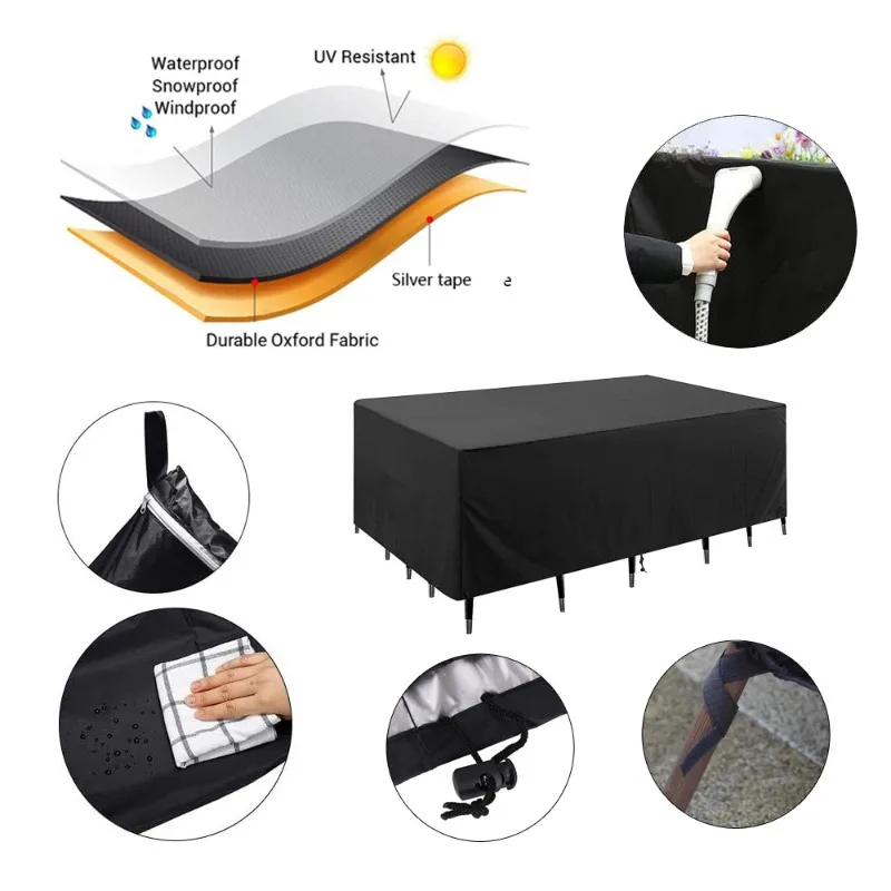 210D Oxford Silver Coated Outdoor Furniture Cover Waterproof Snowproof Anti-UV Patio Table Chair Rectangle Garden Dust Cover