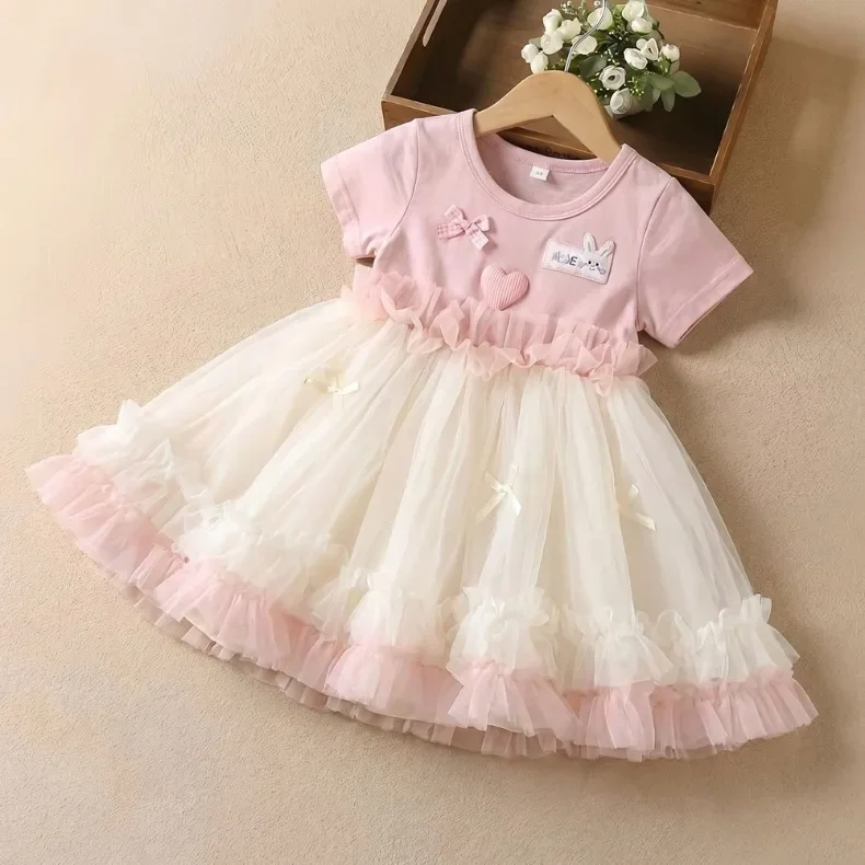 Baby-Mädchen-Kleid, Sommerkleid mit Schleife, Netzkleid für Mädchen, süßes Strand-Babykleid, Kleinkind-Prinzessinnenkleider, Baby-Kinder-Geburtstagskleidung, neu – Detail 6