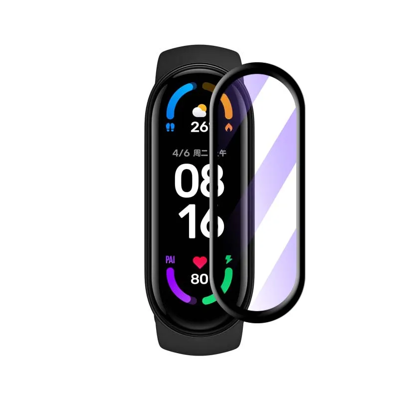 3D 3PCS PMMA Film For Xiaomi Mi Band 6 5 4 Purple light Screen Protector Film SmartWatch Protective Film Full Cover (Not Glass)