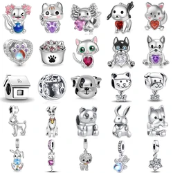 New 925 Sterling Silvering Kennel Cat's Paw Charm of ley 925 Chain Beaded Fit Original Pandora Bracelet DIY Ladies Jewelry