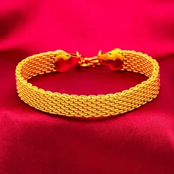 Non-fading Thick Plated Gold Color Vintage Twist Bracelet Women's Men's Hand Chain Link Original Fashion Jewelry