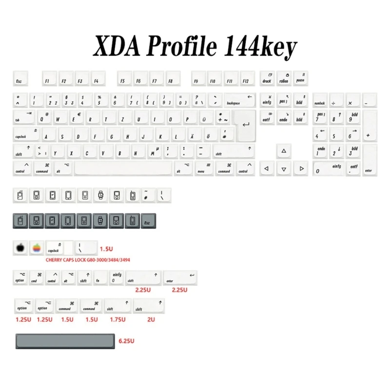 144Keys Keycaps XDA For MAC-White Keycap Set for English/Japanese/Russian/Korean Drop Shipping