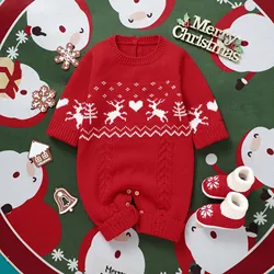 Christmas Baby Rompers Knit Newborn Boy Jumpsuit Outfit Long Sleeve Infant Girl Clothing Hat Cute Elks 2PCS Xmas Playsuit Winter