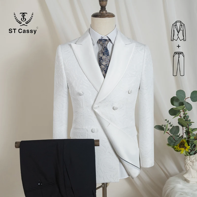 Costume homme de luxe ST Cassy, ensemble 2 pièces (veste + pantalon), blanc, veste homme, costume ho