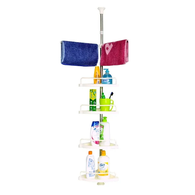 Adjustable Telescopic Bathroom Shelf 105cm-320cm Height No-Drill Shower Corner Storage 4-Shelf Shower Organizer for Space
