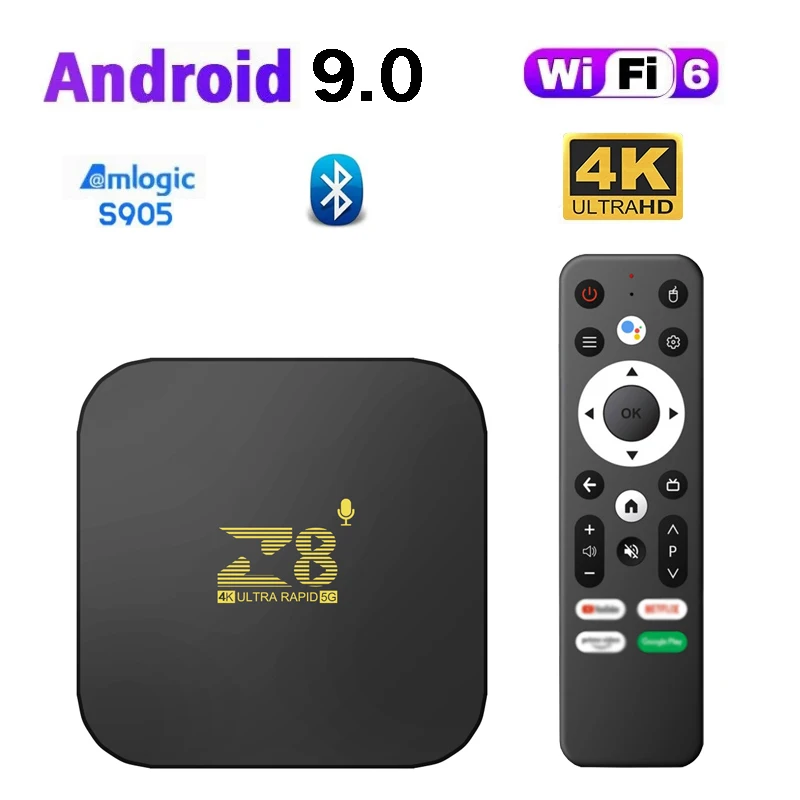 

Z8 Smart TV Box Android 9.0 S905 8GB BT 4.1 Quad Core WIFI6 HD 4K Voice remote control Set Top Box Media Player TV Box