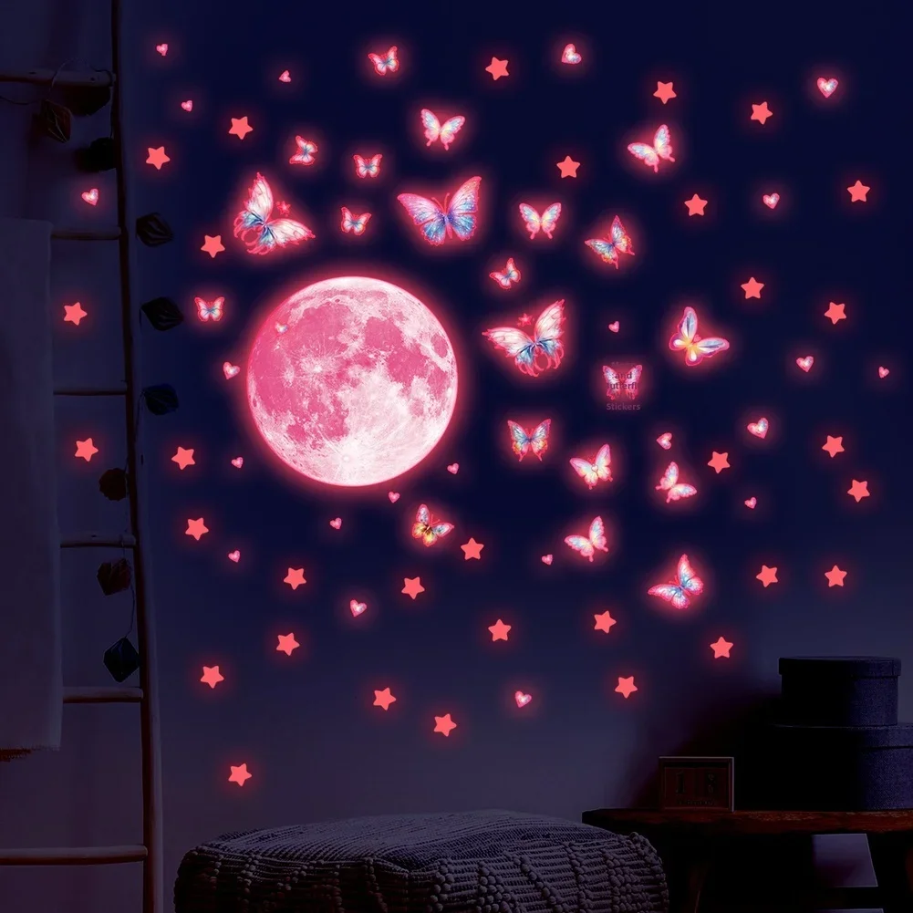As Shown Glow Wall Stickers Child Friendly Glow Stickers Wall Sticker Star Butterfly Decal Absorbs Light 10-20min