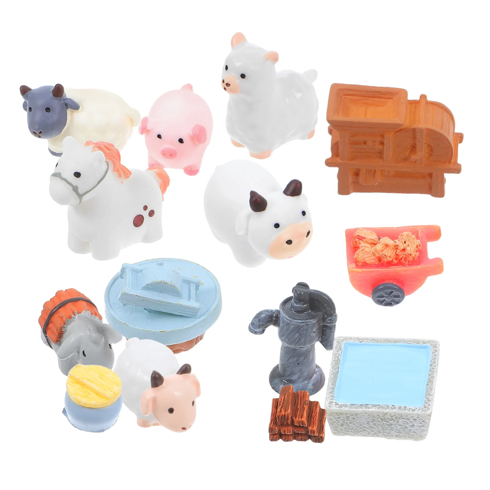 14 قطعة مزرعة صغيرة الراتنج الحيوان 14 قطعة المشهد الصغير ديكور مجموعة Diy بها بنفسك دمية بونساي حديقة الاطفال اللعب المشهد يده #2